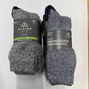 2-4 Pks Alpine Design Performance Hiker Crew Socks heathered Gray Blue Tan Sz Me